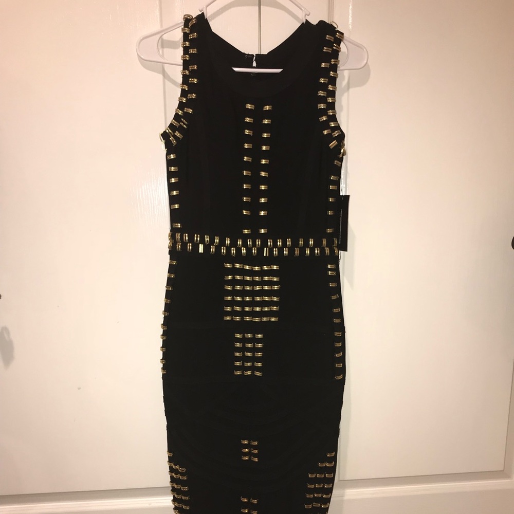 Gold and black above ankle dress